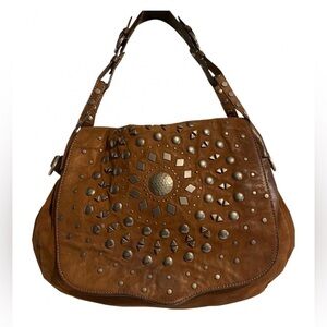 Rebecca Mankoff brown suede leather distressed shoulder handbag